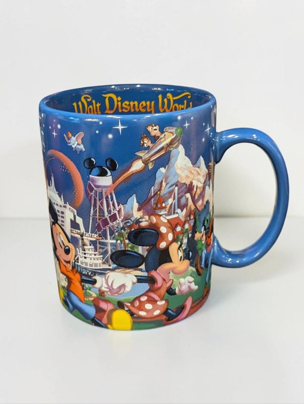 Walt Disney World Jumbo Mug Blue Mickey Minnie Park Icons  22oz